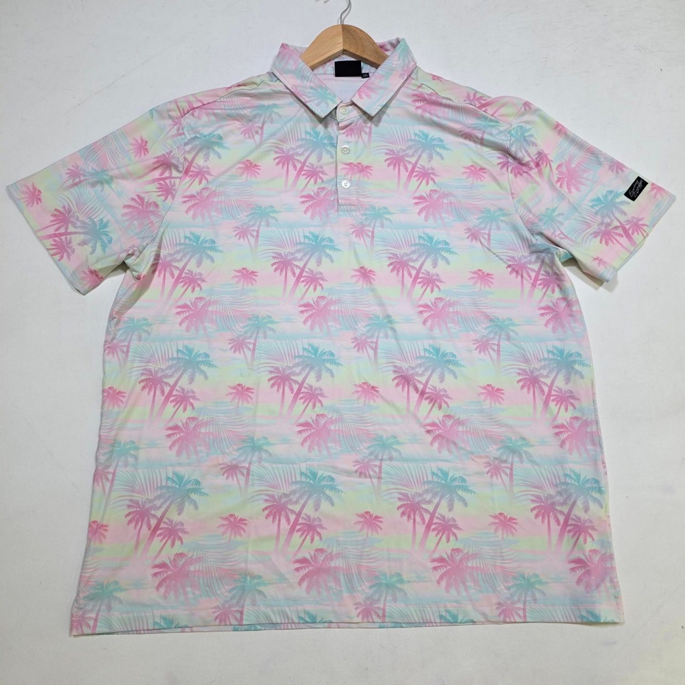 Sunday Swagger Polo Mens 2XL Pink Palm Tree Performance Golf Shirt Short Sleeve
